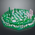 Exquisite Detailed Octagonal Green Chessboard Featuring White Floral Patterns And Colored Pieces