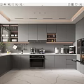 Modern Kitchen Interior Design With Gray Cabinets Marble Countertops And Appliances