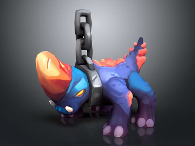 Colorful Horned Game Movie Character With Chained Collar Blue Body And Spiked Back 3d model