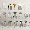 Various Modern Bar Stools With Different Colors Materials And Sturdy Leg Designs 3d model