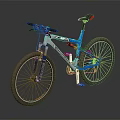 Blue And Black Mountain Bike With Red Saddle And Sturdy Frame Design