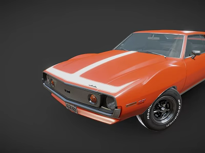 Classic Orange Two Door Muscle Car With White Stripe And Black Wheels Design 3d model