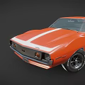 Classic Orange Two Door Muscle Car With White Stripe And Black Wheels Design