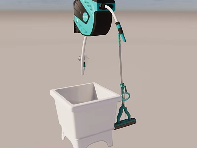Other Bathroom Cleaning Equipment Setup With White Square Basin And Turquoise Hanging Mop Tool 3d model
