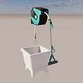 Other Bathroom Cleaning Equipment Setup With White Square Basin And Turquoise Hanging Mop Tool