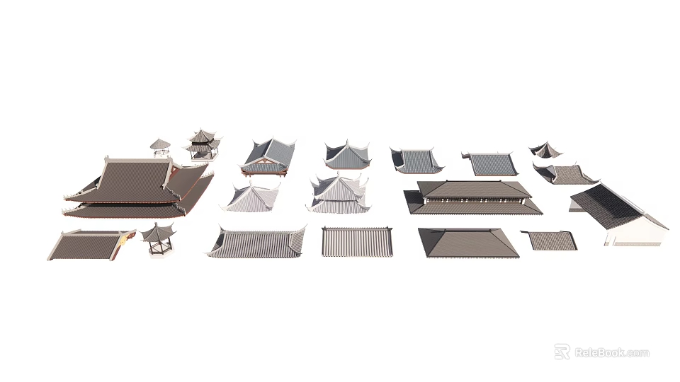Various Traditional Roof Components Featuring Classic Tiles And Structural Design Elements 3d model 
