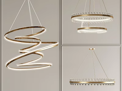 Contemporary Spiral And Ring Chandeliers Featuring Crystal And Metal Frame Design 3d model