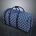 Blue and White Geometric Pattern Duffel Bag with Dark Blue Handles for Travel