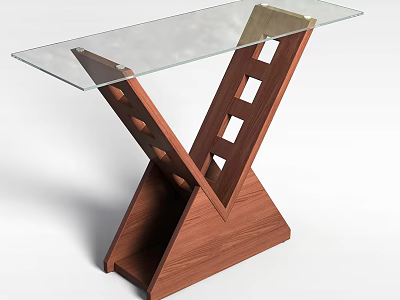 Modern Coffee Table With Glass Top And Geometric Wooden Legs Design 3d model
