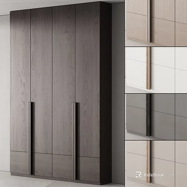 Modern Wooden Wardrobe with Long Vertical Handles Minimalist Interior Design And Sleek Surface 3d model 