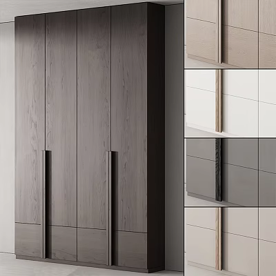 Modern Wooden Wardrobe with Long Vertical Handles Minimalist Interior Design And Sleek Surface 3d model
