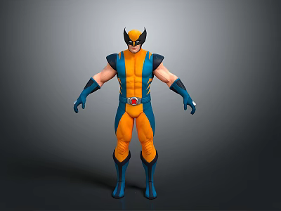 Superhero Figure In Yellow And Blue Costume With Yellow Mask Muscular Build Standing Pose 3d model