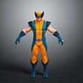 Superhero Figure In Yellow And Blue Costume With Yellow Mask Muscular Build Standing Pose