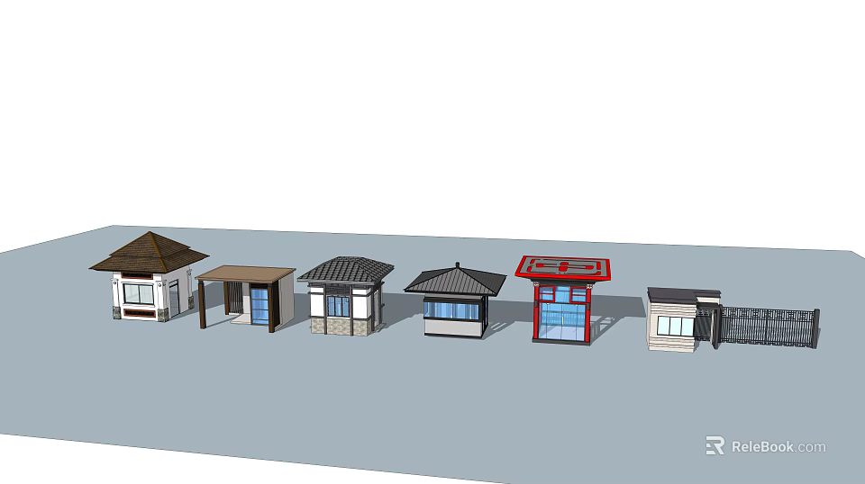 Different Small Architectural Designs Featuring Various Rooftop Styles And Color Details 3d model