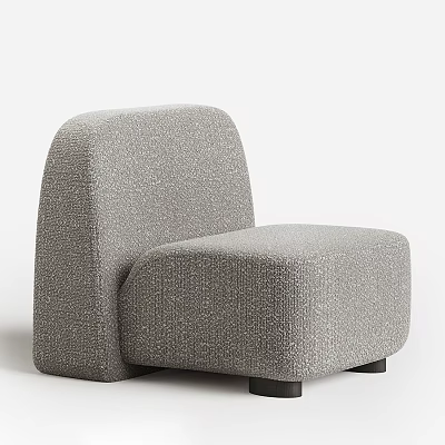 Modern Gray Fabric Single Sofa With Curved Backrest And Black Legs Design 3d model