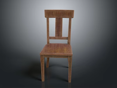 Classic Wooden Chair Furniture With Simple Backrest And Solid Seat Design 3d model