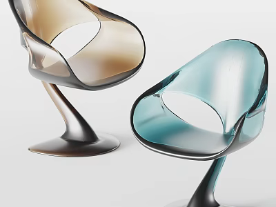 Modern Transparent Leisure Chairs With Brown And Blue Sleek Curved Design And Round Base 3d model