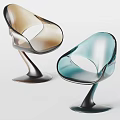 Modern Transparent Leisure Chairs With Brown And Blue Sleek Curved Design And Round Base