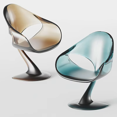 Modern Transparent Leisure Chairs With Brown And Blue Sleek Curved Design And Round Base 3d model