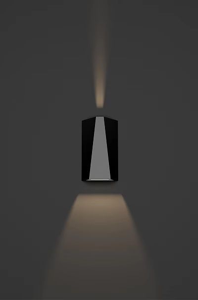 Modern Black Wall Light with Sleek Design Mounted on Gray Wall Illuminating Warm Glow 3d model