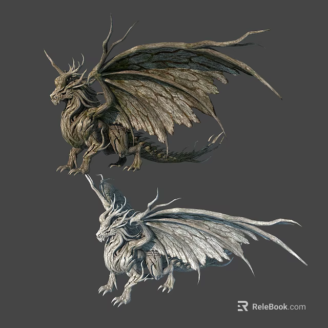 Intricate Fantasy Dragon 3D Models With Textured Wings And Mythical Design 3d model 