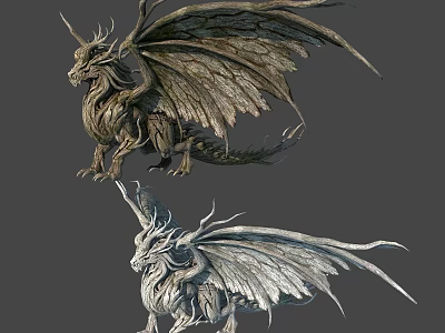 Intricate Fantasy Dragon 3D Models With Textured Wings And Mythical Design 3d model