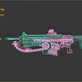 Futuristic Weapon With Red Blue Color Glowing Blue Circles Mechanical Structure And Reflective Surface