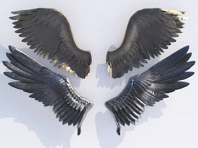 Decorative Black Metal Wing Shaped Wall Decor With Four Symmetric Pieces 3d model