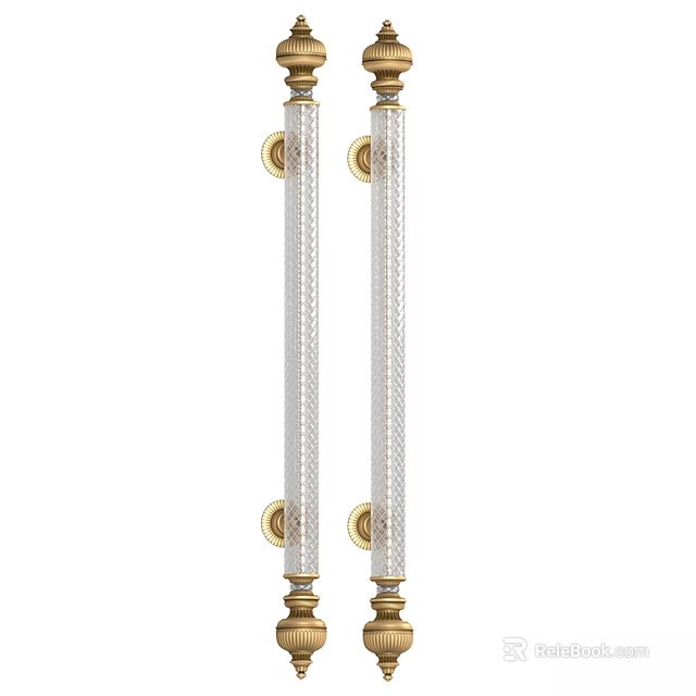 Elegant Modern Swing Door Featuring Crystal Handle And Brass Base Design 3d model