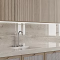 Modern Kitchen Interior With Wooden Cabinets Marble Countertop Island And White Range Hood