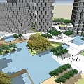 Modern Office Building Complex With Central Water Feature Green Spaces And Pedestrian Plaza