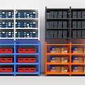 Colorful Storage Racks Featuring White Black Blue Orange Shelves With Boxes 3d model