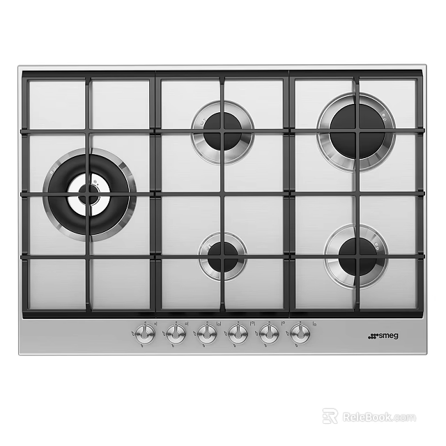 Modern Kitchen Gas Stove With Glass Surface Multiple Burners And Control Knobs 3d model 