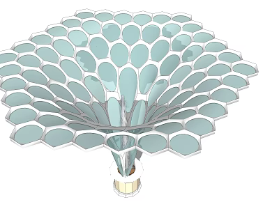 Modern Unique Landscape Pavilion With Fan Shaped Transparent Canopy And Geometric Design 3d model