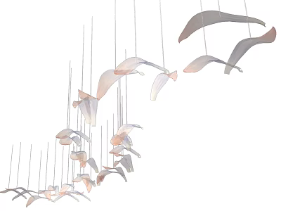 Modern Curved Acrylic Chandelier With Flowing Hanging Pieces For Contemporary Home Decor 3d model