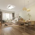 Modern Living Dining Room Interior With White Sofa Green Chair Coffee Table And Decorative Painting