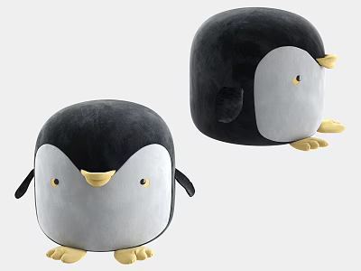 Cute Penguin Shaped Plush Sofa Stool With Black White Yellow Color Design 3d model