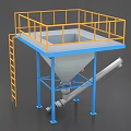 Industrial Hopper Equipment With Yellow Guardrail Blue Support Frame And Pipeline