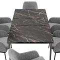 Modern Dining Table Set With Gray Fabric Chairs And Black Table Top 3d model