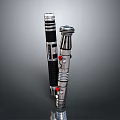 Futuristic Metallic Sci Fi Weapon With Black Grip Silver Body And Red Accents