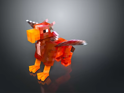 Pixel Art Red Bird Character With Colorful Wings And Yellow Beak Claws 3d model