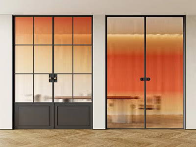 Modern Double Doors With Black Frame Glass Panels And Ribbed Glass Interior Design 3d model