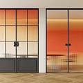 Modern Double Doors With Black Frame Glass Panels And Ribbed Glass Interior Design