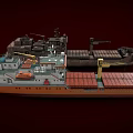 Cargo Ship Models With Orange Decks And Cranes On