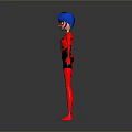 Cartoon Character With Blue Hair Red Ladybug Costume Black Pants And Red Shoes