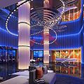 Luxury Hotel Lobby Interior Design With Modern Chandelier And Decorative Columns