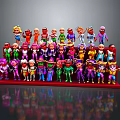 Vibrant Colorful Character And Creature Figurines Collection On Red Display Base