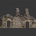 Ancient Stone Building Ruins Featuring Weathered Walls And Arched Doorways