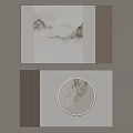 Wall Decorative Panels With Ink Mountain Landscape And Circular Ornament 3d model