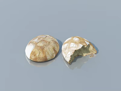 Freshly Baked Bread Loaf With Whole And Bitten Pieces On Gray Surface 3d model
